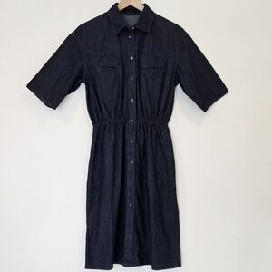 Prada Milano Chambray Midi Dress Button Front Womens EU 46 Indigo